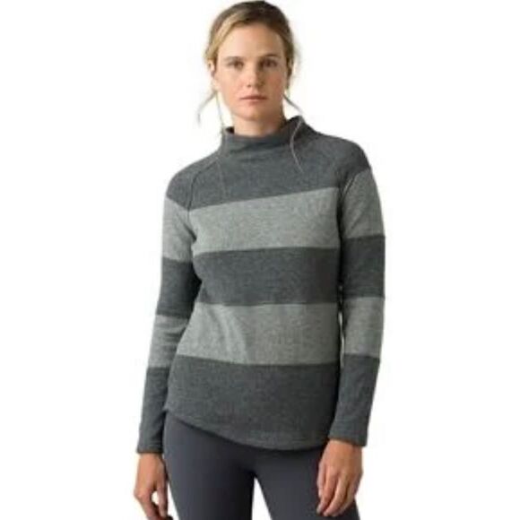 Prana dessau ~ Prana gray striped wool sweater women’s size large - Picture 1 of 7